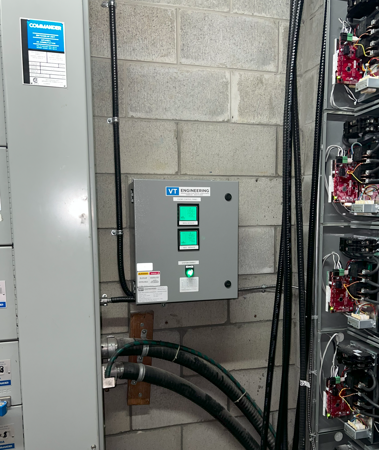 VT Engineering EVEMS control panel installed in an electrical room
